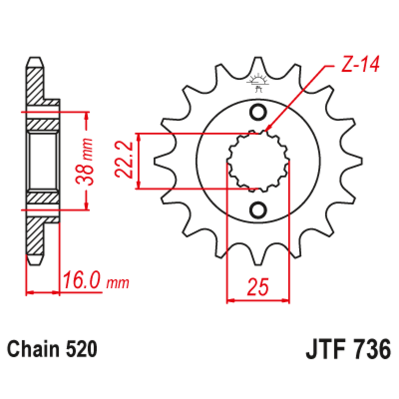 JT SPROCKETS Steel Noise-Free Front Sprocket 736 - 520