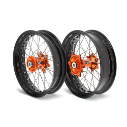 ART SM Complete Front + Rear Wheel 17x3,50/17x4,50 Black Rim/Orange Hub KTM